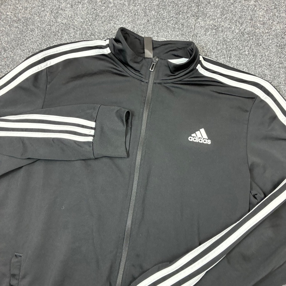 Adidas Mens Size Large Athletic Fit Black White 3-Stripe Full Zip Track Jacket